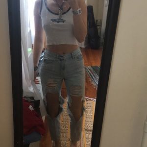 Distressed mom jeans